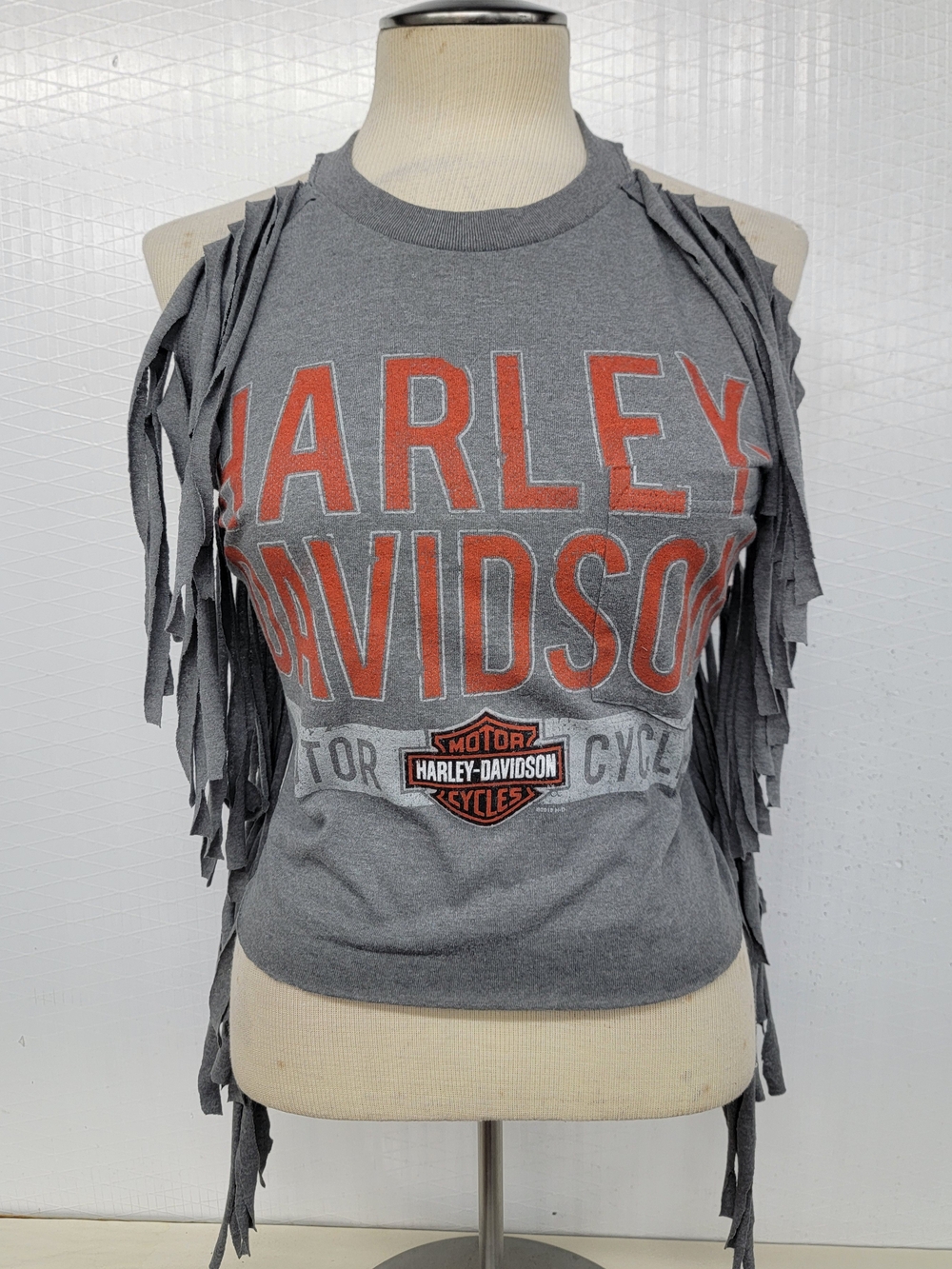 Harley-Davidson Gray Tank Top with Orange Logo and Fringe
